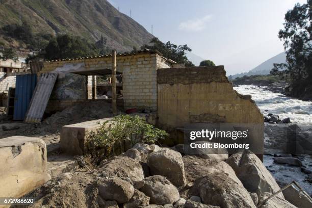 Home destroyed by massive floods stands in the district of Santa Eulalia, Huarochiri Province, in Lima, Peru, on Saturday, April 22, 2017. Peru's...