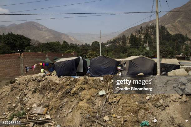 Tents stand at a temporary housing camp near the town of La Cantutua, Chosica district in Lima, Peru, on Saturday, April 22, 2017. Peru's Finance...