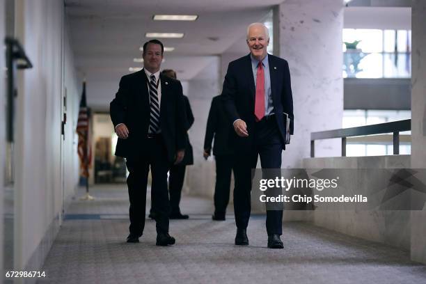 Senate Select Committee on Intelligence member Sen. John Cornyn arrives for a closed-door meeting in the Hart Senate Office Building on Capitol Hill...