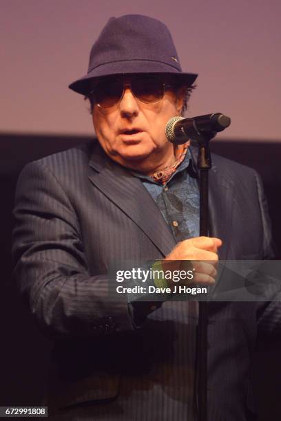 Van Morrison presents the award for the PPL Lifetime Achievement Award at the Jazz FM Awards 2017 at Shoreditch Town Hall on April 25, 2017 in...