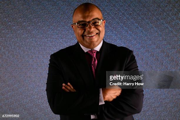 Sportscaster Mike Tirico poses for a portrait during the Team USA PyeongChang 2018 Winter Olympics portraits on April 25, 2017 in West Hollywood,...
