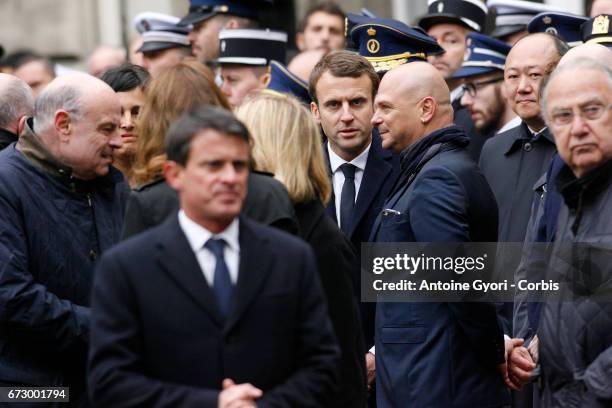 French Presidential Election candidate Emmanuel Macron attends the National tribute to fallen French Policeman Xavier Jugele on April 25, 2017 in...