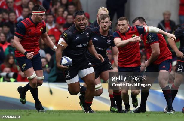 Billy Vunipola of Saracens breaks with the ball during the European Rugby Champions Cup semi final match between Munster and Saracens at the Aviva...
