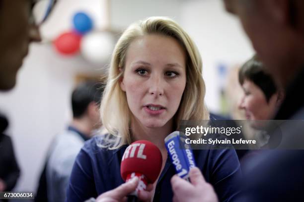 French far-right National Front deputy Marion Marechal Le Pen gives a press conference on April 25, 2017 in Denain, France.