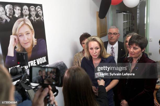 French far-right National Front deputy Marion Marechal Le Pen gives a press conference on April 25, 2017 in Denain, France.