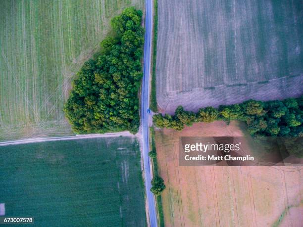 farm fields and road divided into quarters - quarter foto e immagini stock