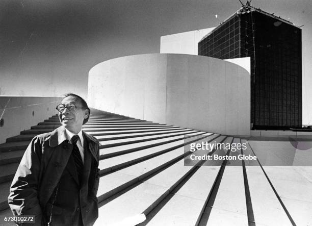 Architect I.M. Pei stands outside the John F. Kennedy Presidential Library and Museum in Boston, which he designed, on Oct. 16, 1979. It was the...