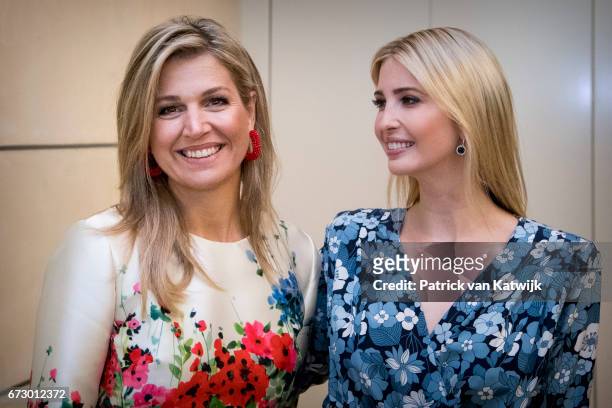 First Daughter and Advisor to the US President Ivanka Trump and Queen Maxima of The Netherlands attend the W20 conference on April 25, 2017 in...