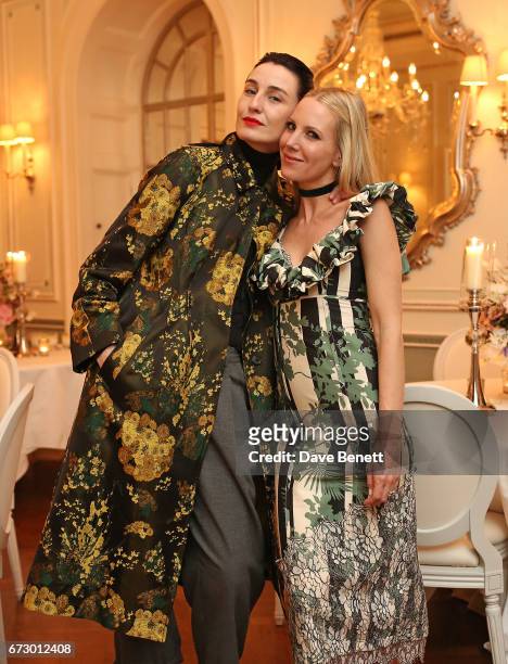Erin O'Connor and Alice Naylor-Leyland attend a VIP dinner celebrating Mrs Alice for French Sole at The Connaught Hotel on April 25, 2017 in London,...