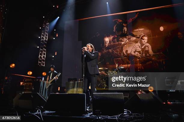 Pearl Jam performs onstage during the 32nd Annual Rock & Roll Hall Of Fame Induction Ceremony at Barclays Center on April 7, 2017 in New York City....