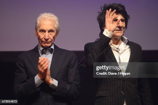 Charlie Watts and Ronnie Wood of The Rolling Stones accept the award for Album Of The Year: Public Vote for their album 'Blue & Lonesome' at the Jazz...