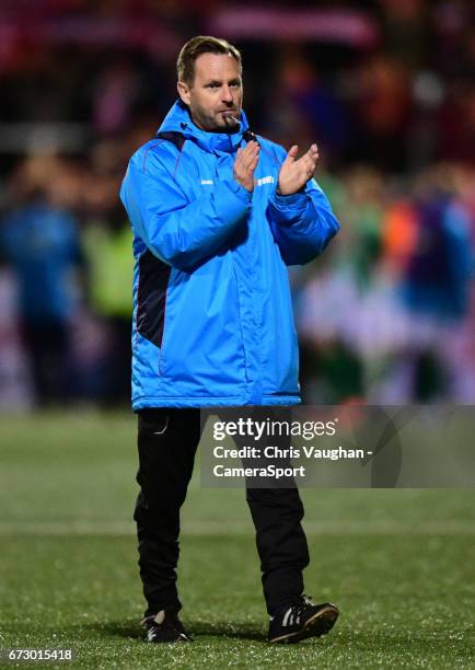 Maidstone United manager Jay Saunders during the Vanarama National League match between Maidstone United and Lincoln City at Gallagher Stadium on...