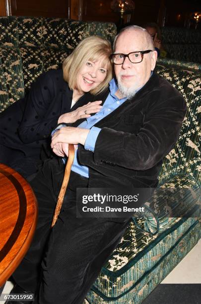 Chrissie Blake and Sir Peter Blake attend a pre-opening dinner hosted by Kate Bryan at Zobler's Delicatessen at The Ned London on April 25, 2017 in...