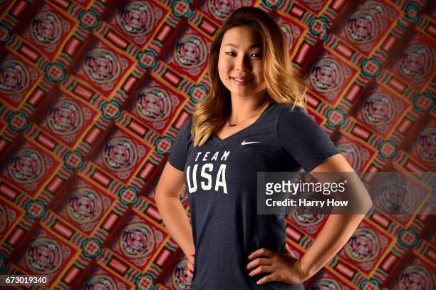 Snowboarder Chloe Kim poses for a portrait during the Team USA PyeongChang 2018 Winter Olympics portraits on April 25, 2017 in West Hollywood,...