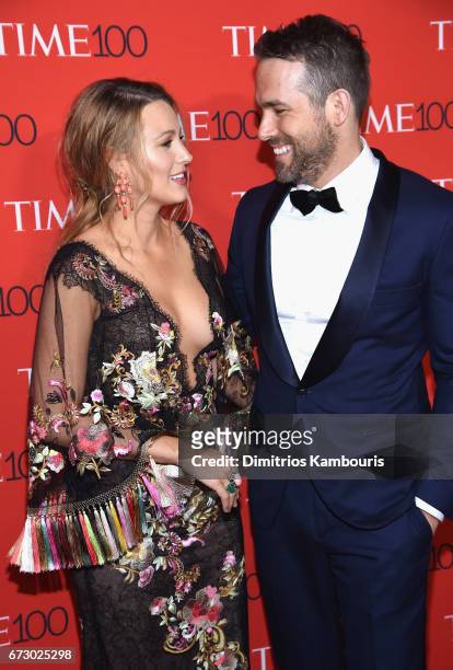 Actors Blake Lively and Ryan Reynolds attend the 2017 Time 100 Gala at Jazz at Lincoln Center on April 25, 2017 in New York City.