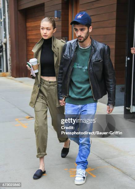 Gigi Hadid and Zayn Malik are seen on April 25, 2017 in New York City.