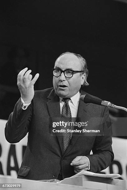 Labour MP Roy Jenkins , the Shadow Chancellor of the Exchequer, speaks at the Labour Party Conference in Brighton, UK, 6th October 1971.