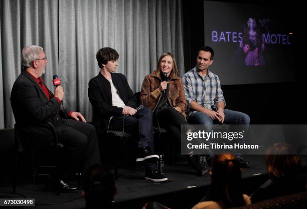 Leonard Maltin, Freddie Highmore, Vera Farmiga and Nestor Carbonell attend the SAG-AFTRA Foundation Conversations and Q&A for 'Bates Motel' at...