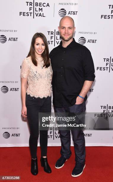 Sarah Albonesi and Doug Larlham of "Puppy Love" attend Tribeca Snapchat Shorts showing during 2017 Tribeca Film Festival at Cinepolis Chelsea on...