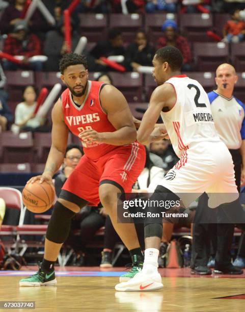 April 25: Joshua Smith of the Rio Grande Valley Vipers handles the ball against Yanick Moreira of the Raptors 905 during Game Two of the D League...