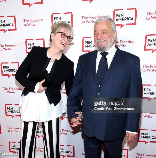 Actress Meryl Streep and composer, lyricist and honoree Stephen Sondheim attend PEN America's 2017 Literary Gala Red Carpet at American Museum of...