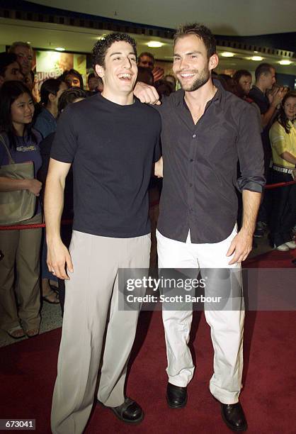 Actors Jason Biggs and Seann William Scott attend the Australian premiere of "American Pie 2" November 22, 2001 at the Village/Greater Union/Hoyts...