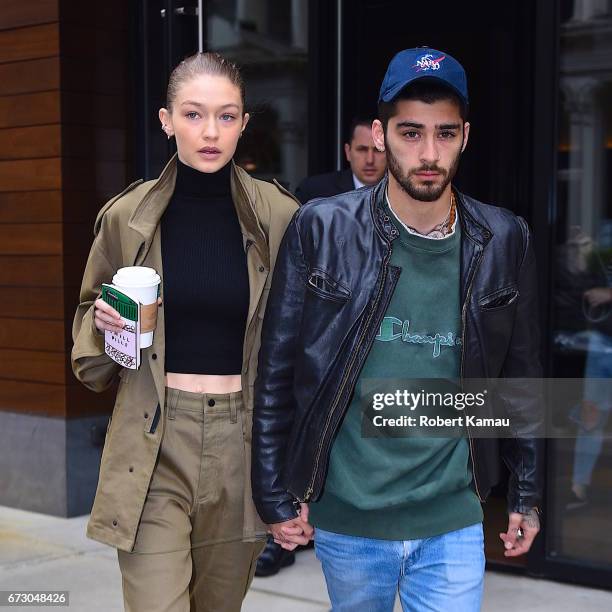 Gigi Hadid and Zayn Malik seen out in Manhattan on April 25, 2017 in New York City.