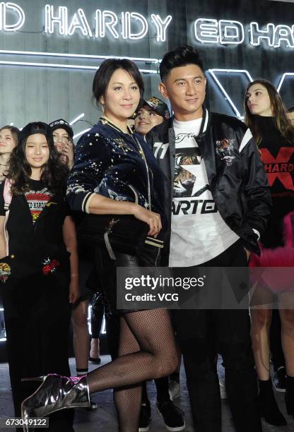 Actor Nicky Wu and actress Carina Lau attend the press conference of clothes brand Ed Hardy on April 25, 2017 in Shanghai, China.