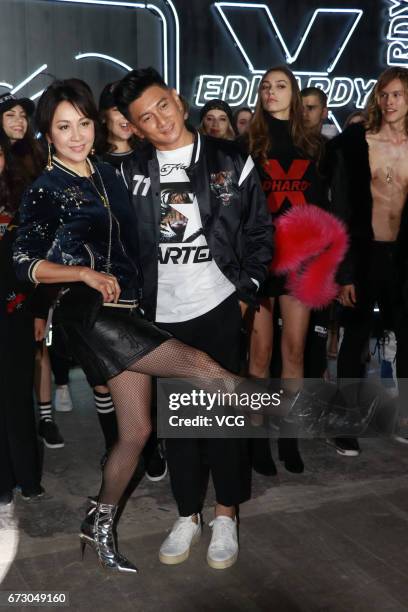 Actor Nicky Wu and actress Carina Lau attend the press conference of clothes brand Ed Hardy on April 25, 2017 in Shanghai, China.