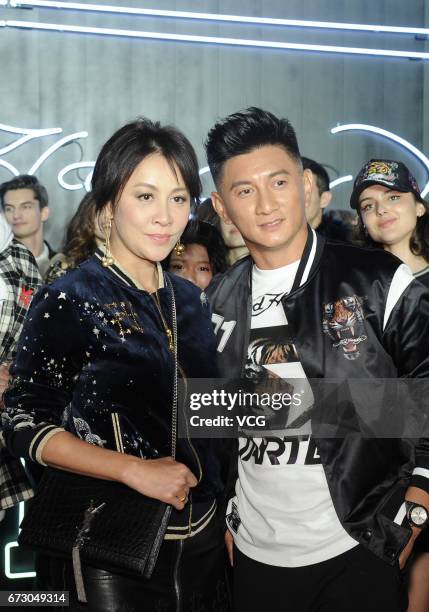 Actor Nicky Wu and actress Carina Lau attend the press conference of clothes brand Ed Hardy on April 25, 2017 in Shanghai, China.