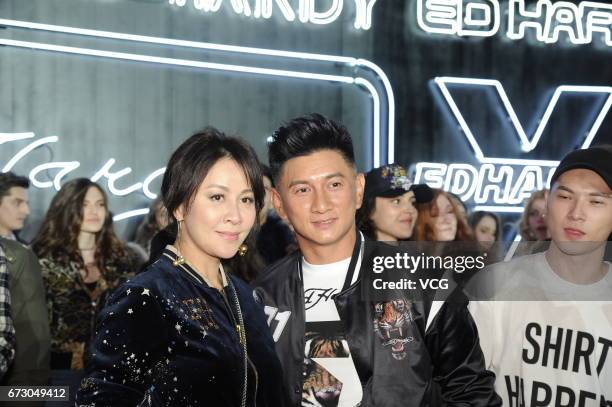 Actor Nicky Wu and actress Carina Lau attend the press conference of clothes brand Ed Hardy on April 25, 2017 in Shanghai, China.