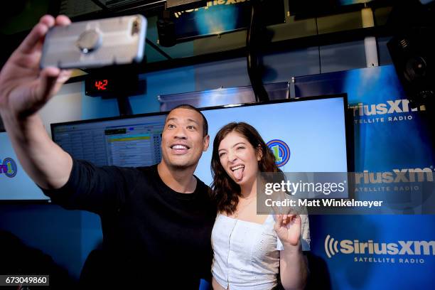 SiriusXM Host Michael Yo and Lorde take a selfie as Lorde visits ÔHits 1 in HollywoodÕ on SiriusXM Hits 1 channel at the SiriusXM Studios in Los...