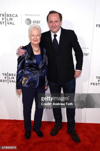Eleanor Coppola and Arnaud Viard attend the "Paris Can Wait" premiere during the 2017 Tribeca Film Festival at BMCC Tribeca PAC on April 25, 2017 in...