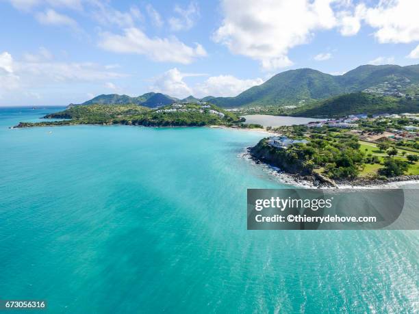 aerial view of saint martin beaches - saint martin caraíbas imagens e fotografias de stock