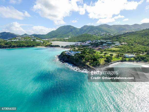 aerial view of saint martin beaches - saint martin caraibi stock-fotos und bilder