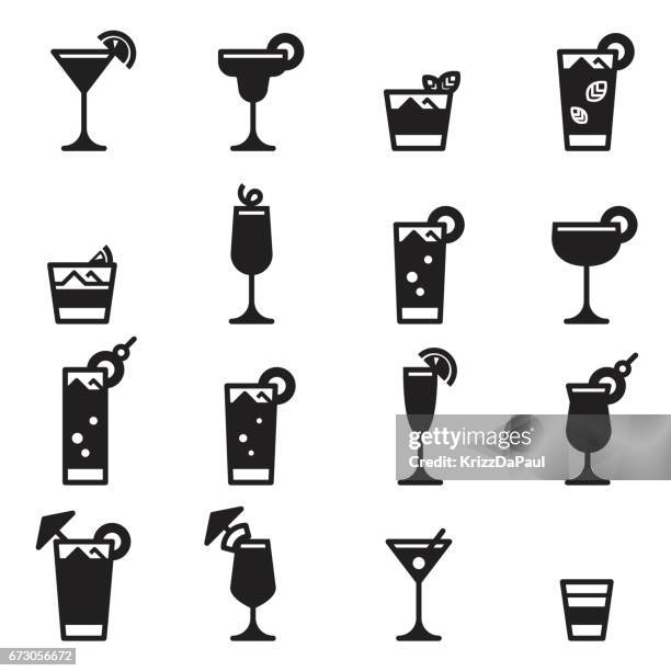 ilustraciones, imágenes clip art, dibujos animados e iconos de stock de cócteles iconos [black edition] - cocktail