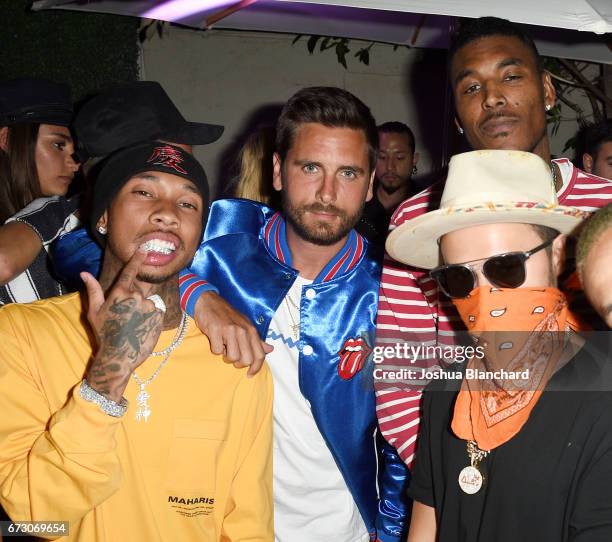 Rapper Tyga, Scott Disick and TAG Heuer Art Provacateur Alec Monopoly attend TAG Heuer unveiling of Amgen Tour of California Best Young Rider Jersey...