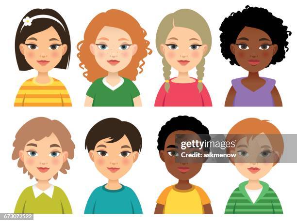faces of different nation children - skin tone stock illustrations