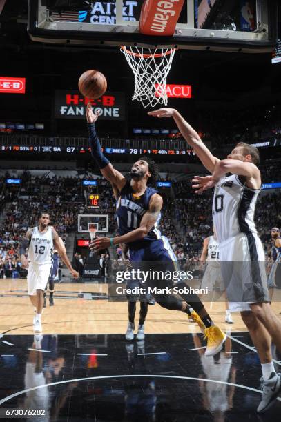 Mike Conley of the Memphis Grizzlies shoots the ball against the San Antonio Spurs during Game Five of the Western Conference Quarterfinals of the...