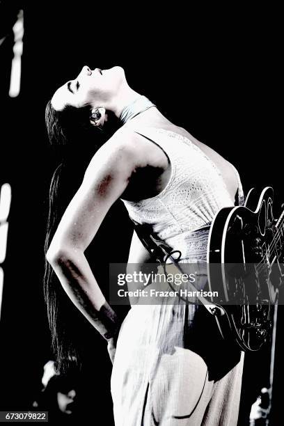 Sophie Hawley-Weld of Sofi Tukker performs in the Gobi Tent during day 3 of the 2017 Coachella Valley Music & Arts Festival at the Empire Polo Club...