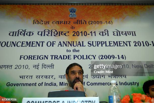 Anand Sharma, Union Minister of Commerce & Industry, announces annual supplement to the foreign trade policy.