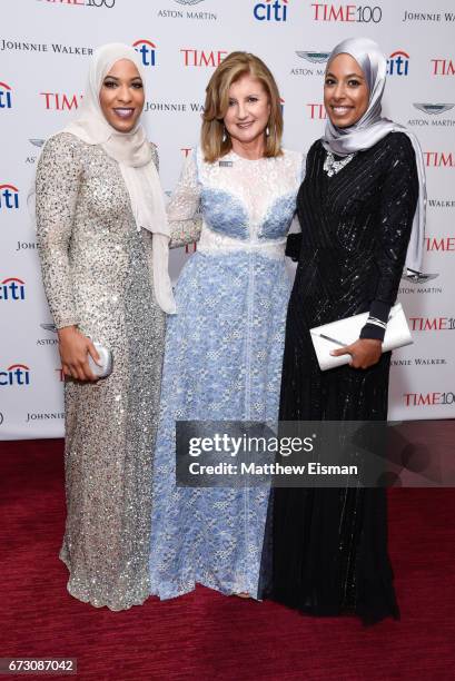 Ibtihaj Muhammad, Arianna Huffington and Aya Elsekhely attend 2017 Time 100 Gala at Jazz at Frederick P. Rose Hall, Jazz at Lincoln Center on April...