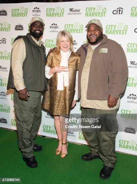 City Harvest driver Donte Moore, Martha Stewart and City Harvest driver Randy Headley attend the 23rd Annual City Harvest "An Evening of Practical...