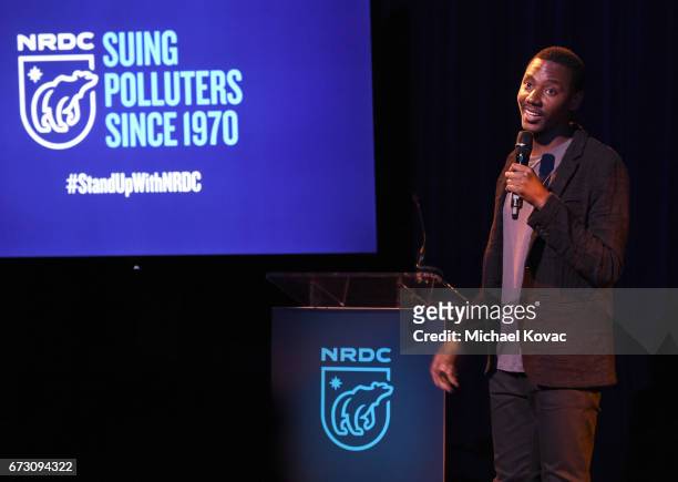 Actor Jerrod Carmichael performs onstage at NRDC STAND UP! for the planet 2017 on April 25, 2017 in Beverly Hills, California.