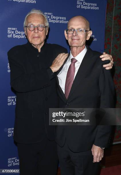 Writer John Guare and guest attend the "Six Degrees of Separation" Broadway opening night after party at Brasserie 8 1/2 on April 25, 2017 in New...