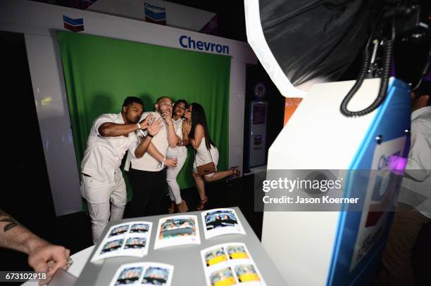 Guests pose for Chevron during Pandora Noche De Musica at Ice Palace Films Studios on April 25, 2017 in Miami, Florida.