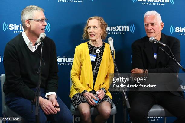 Michael Overington, Karen Bacon and Scott Bromley talk with Marc Benecke and Myra Scheer during a SiriusXM Town Hall taping on Studio 54 Radio...