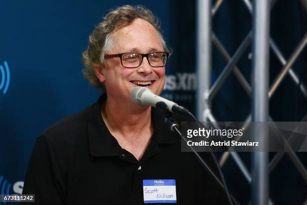 Scott Nillson talks with Marc Benecke and Myra Scheer during a SiriusXM Town Hall taping on Studio 54 Radio celebrating the 40th anniversary of...