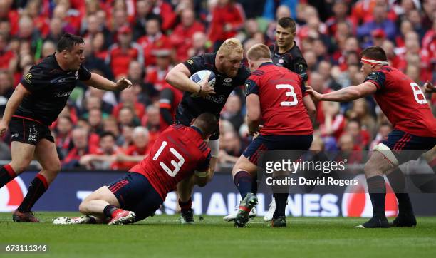 Vincent Koch of Saracens charges upfield during the European Rugby Champions Cup semi final match between Munster and Saracens at the Aviva Stadium...