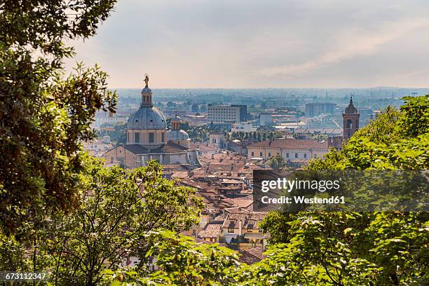 italy, brescia, view to the city and cuppola of new cathedral from colle cidneo - brescia stock pictures, royalty-free photos & images